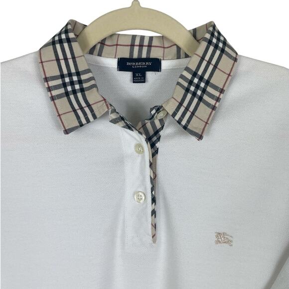 Burberry London Nova Check Collar Polo Shirt Golf Classic White Size Women's XL - Picture 3 of 7
